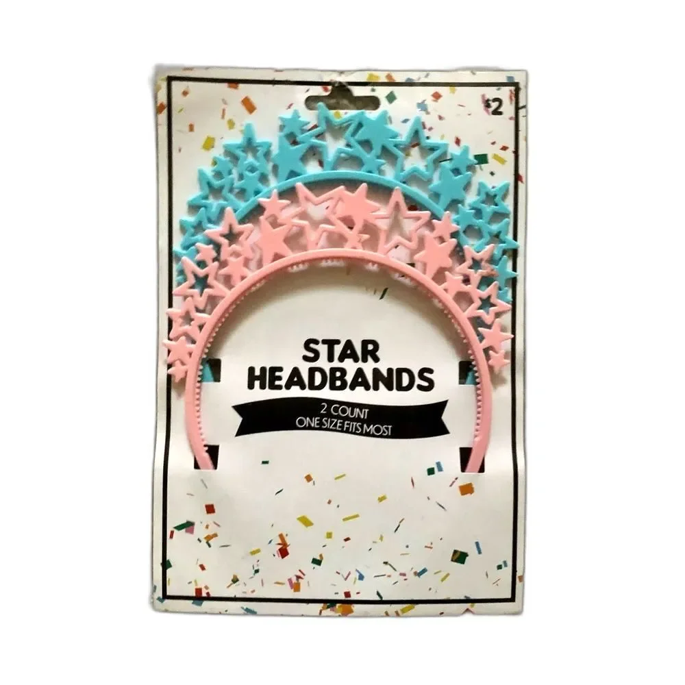 Pink & Blue Stars Birthday Party Headbands Set NWT